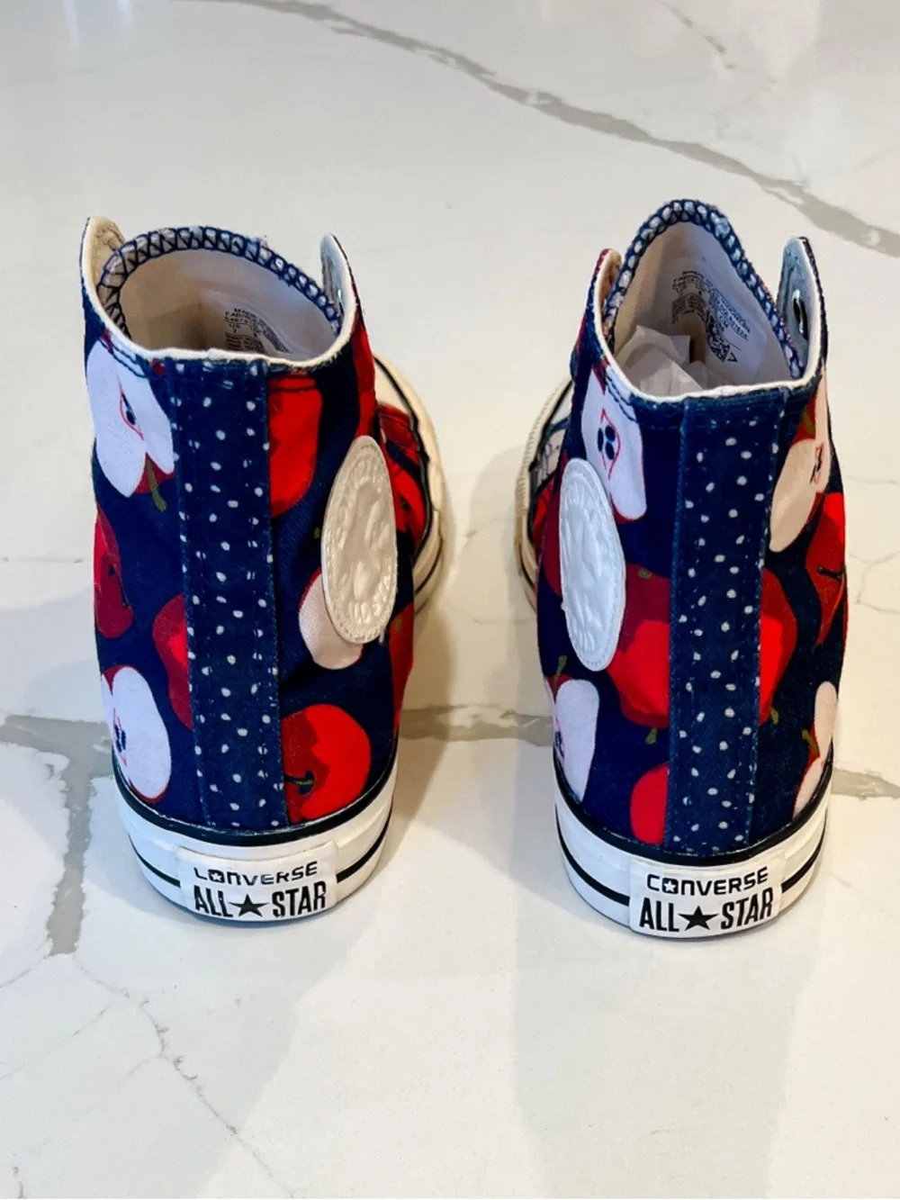 Converse Chuck Taylor All Star Apple Print Red Blue High Top Sneakers Womens 7 - Picture 10 of 14